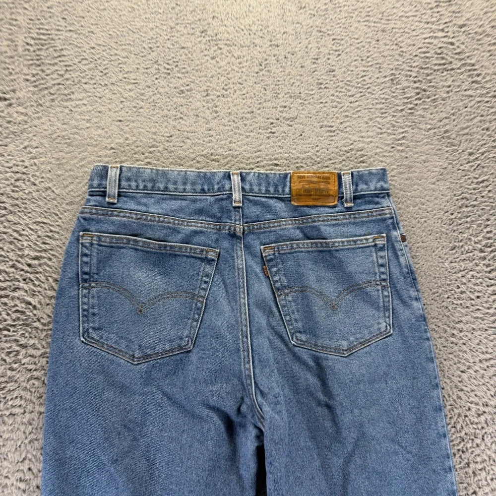 VTG Levi's 540 Flex Brown Tab Jeans Mens 38x29 Blue Denim Straight Workwear USA